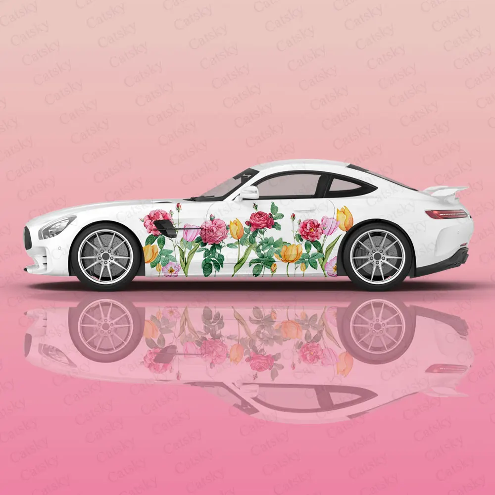 

Розы и тюльпаны, цветы, наклейки для кузова автомобиля, Виниловая наклейка Itasha для автомобиля, боковая наклейка, наклейка для кузова автомобиля