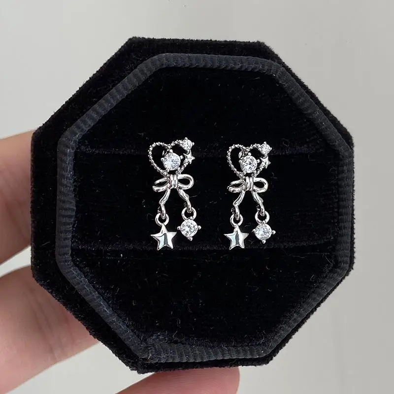Фото 1pcs Quality Love Star Zircon 316L Stainless Steel Ear Bone Nail Y2K Silver Color Earring for Women Cochlear Accessorie №2