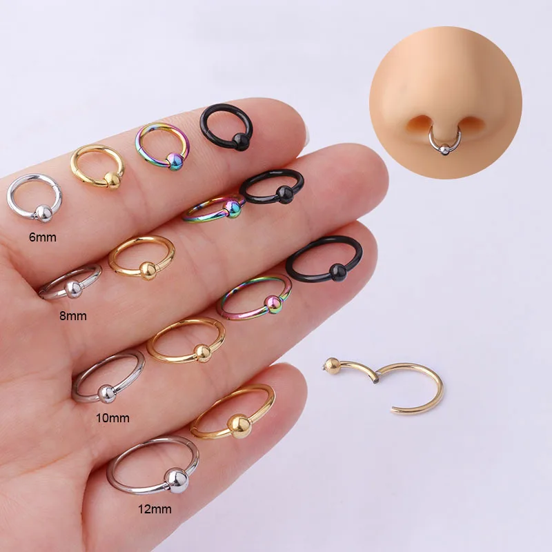 

1PC 1.2mm 16G Surgical Stainless Steel Ball Hinged Segment Clicker Hoop Septum Ring Nose Rings Earrings Body Piercing Jewelry