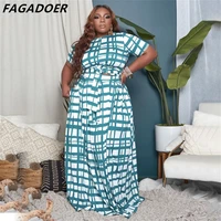 fagadoer plaid fashion short sleeve summer women clothing plus size 5xl two pieces sets womens outfits floral print casual sets