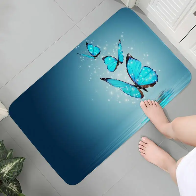 

Bathroom Entrance Carpet Flannel Rug Doormat Mats Art Decoration Butterfly Wings Flower Art Bath Mats Parlor Mat Room Carpets