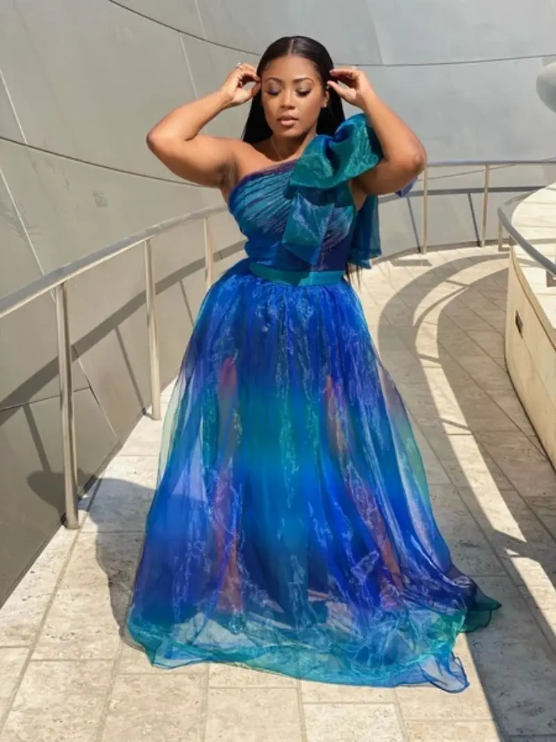 PLEINDI Luxury Evening Dresses One-Shoulder A-LINE Sleeveless Floor-Length Chiffon 2022 New of Ruched Exquisite Prom Women Dress