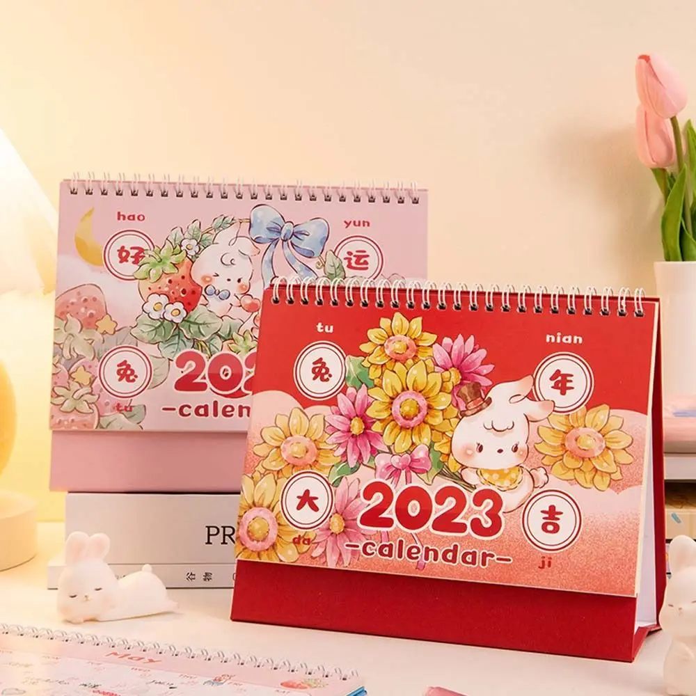 

Rabbit New Year 2023 Calendar Coated Paper Desk Calendar Standing Flip Desktop Stationery Weekly Yearly Planner Office Supplies