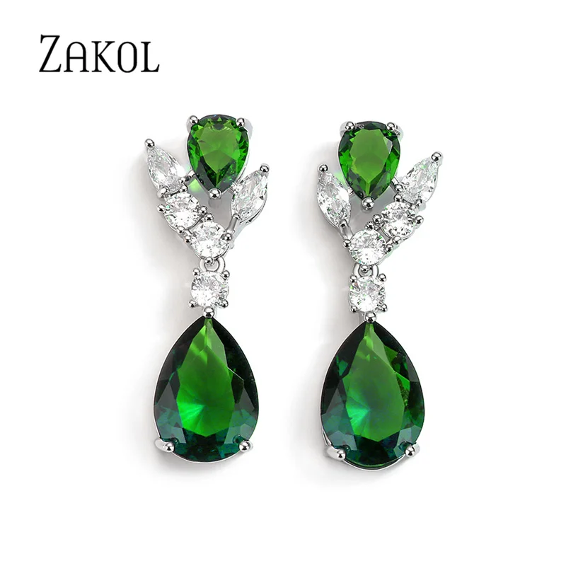 ZAKOL модные классические Красочные капли воды кубический цирконий Висячие серьги