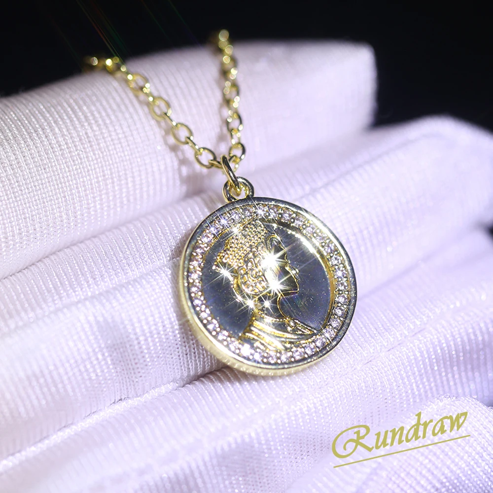 

Rundraw Retro Women Classic Round Tag Head Portraits Gold Color Necklace Chain Necklaces For Female Party Gift Jewelry