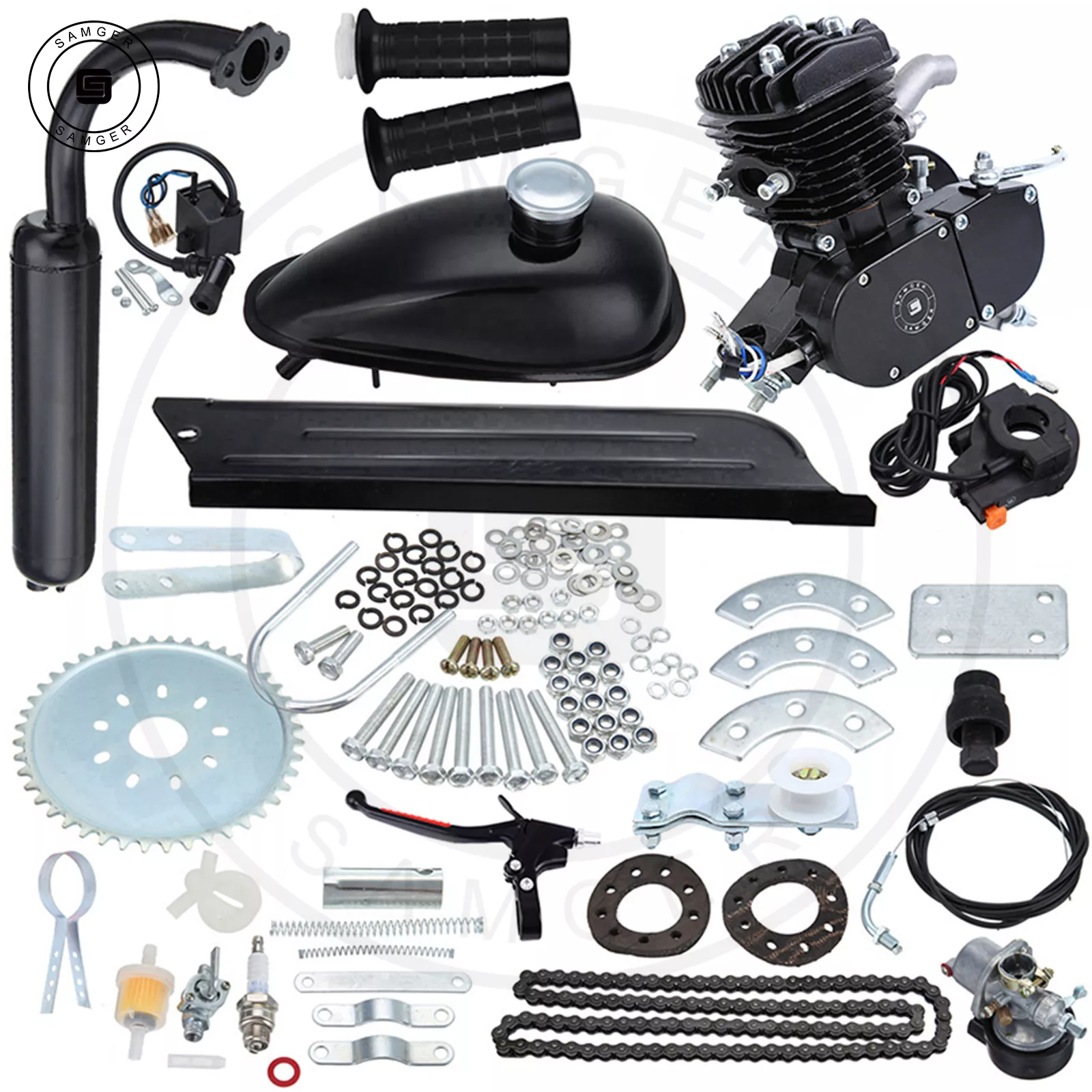 Samger-Kit de Motor de Gas para bicicleta eléctrica, conjunto completo de Motor de 2 tiempos de 50/80cc para bicicleta de montaña, color negro