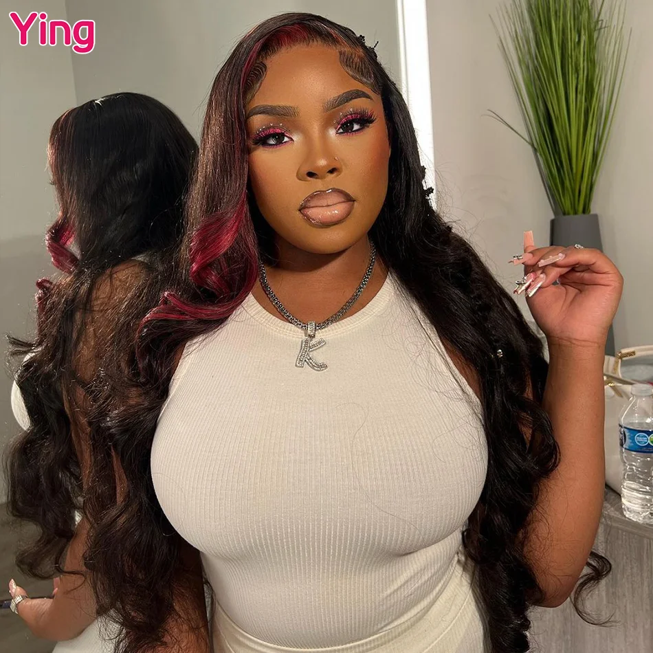 Highlight Pink Streak Body Wave Ying 5x5 Transparent Lace Wig 13x4 Lace Front Wig Remy Human Hair 13x6 Lace Front Wig PrePlucked