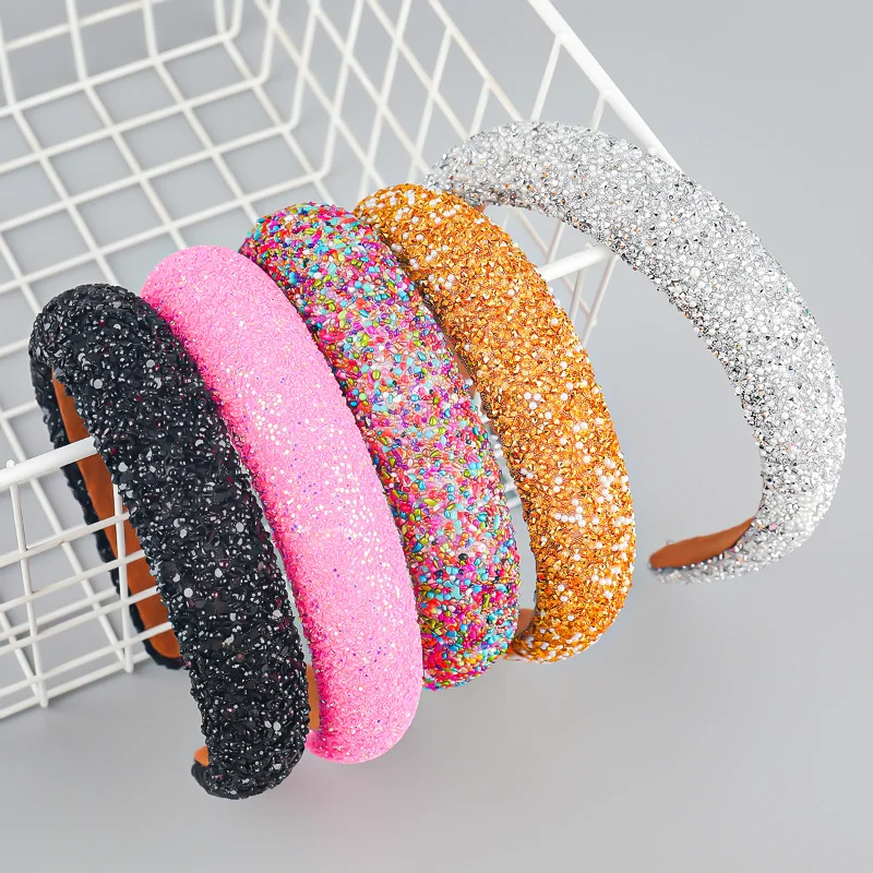 

Fashion Luxury Baroque Full Diamond Wide Headbands for Women Girl Hairbands Female Sponge Hair Headwear Hair Accessories