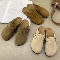 mr co birkenstock slippers genuine leather round toe slippers couple slippers man outdoor casual sandals women suede sandals