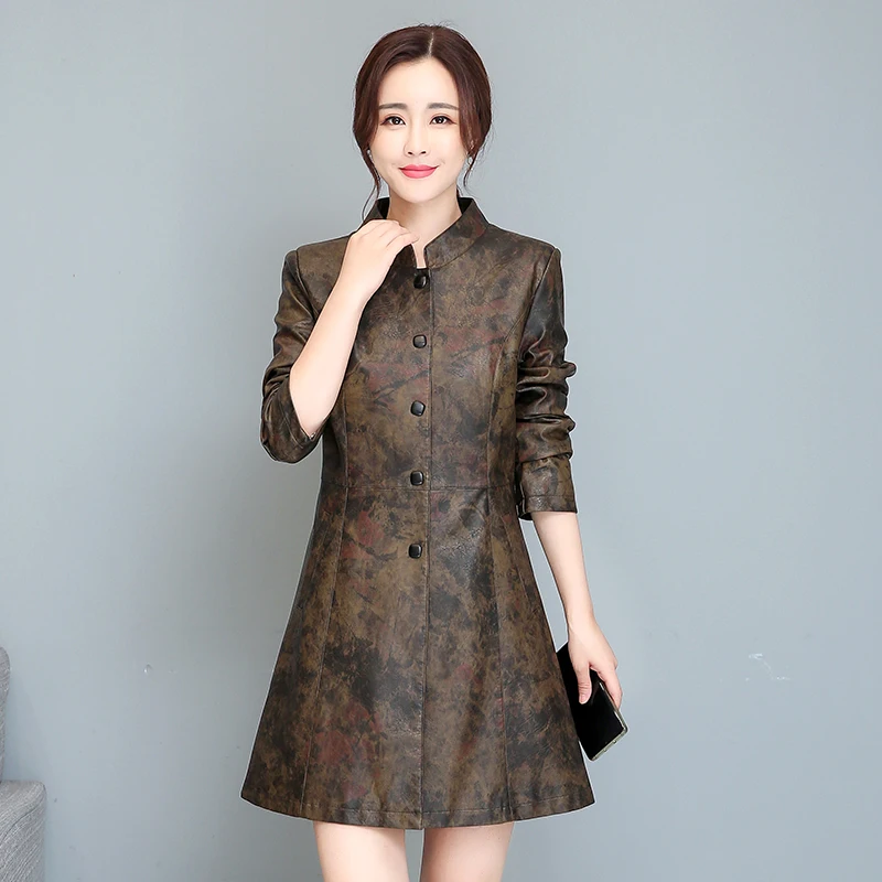 Women Leather Trench Coat 2022 New Autumn Winter Single Breasted Faux Sheepskin Leather Coat Long Black Red Outwear