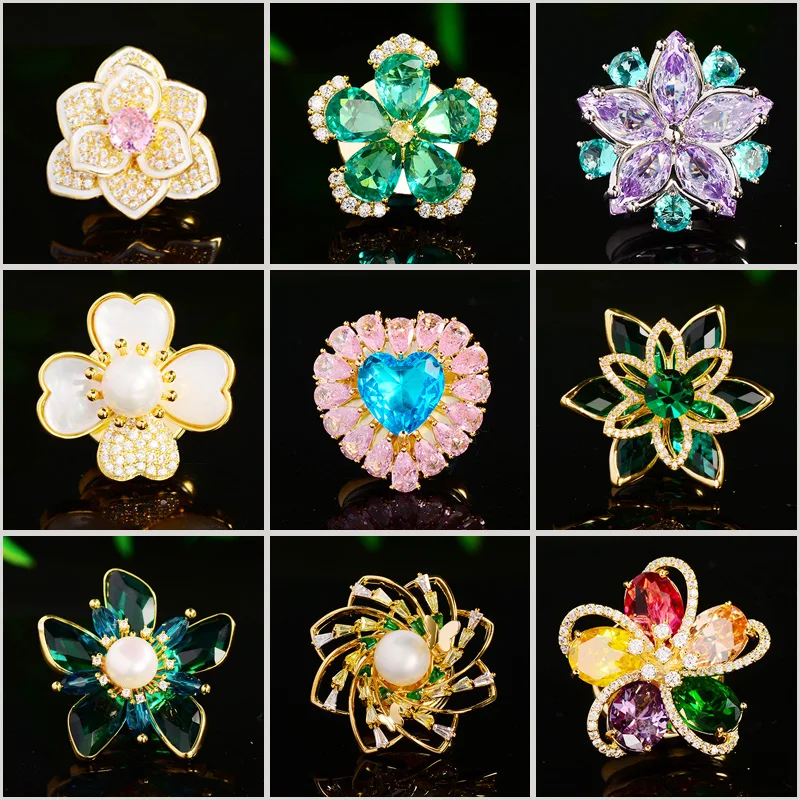 

Luxury Colored Micro-inlaid Zircon Flowers Magnet Brooches Corsage Fashion Dress Accessories Collar Pins Wedding Jewelry Gifts
