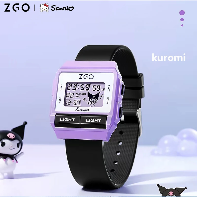 Sanrio Kuromi Electronic Watch Kawaii Luminous Waterproof Sports Alarm Clock Function Square Watch Electronic Girl birthday gift