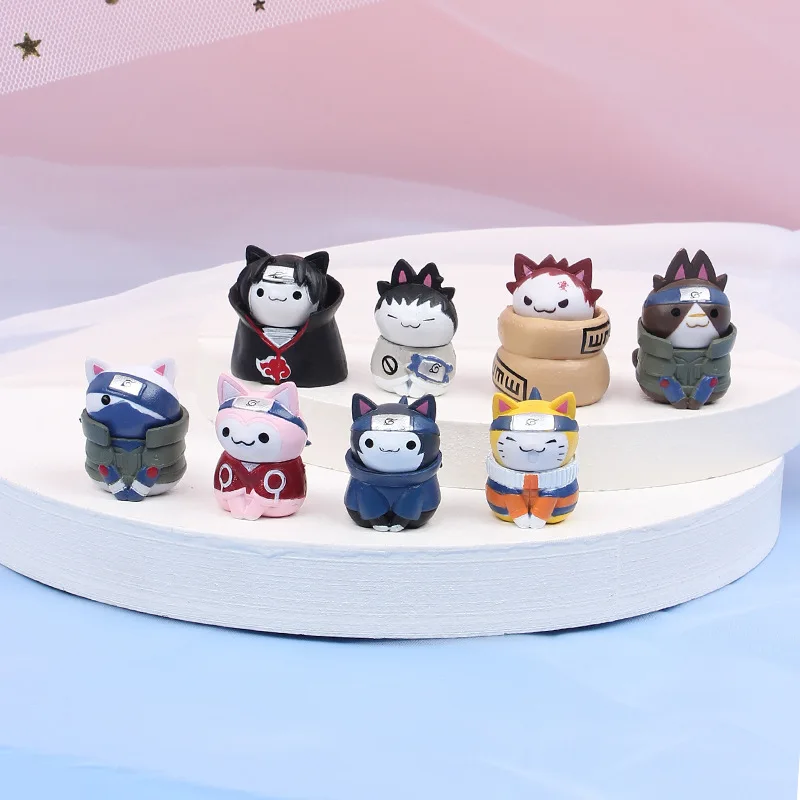 

3Cm 8pcs/Set Anime Naruto Figures Kawaii Toys Q Version Doll Modle Naruto Cat Mini Action Model Figure Cartoon Kids Gift Toys