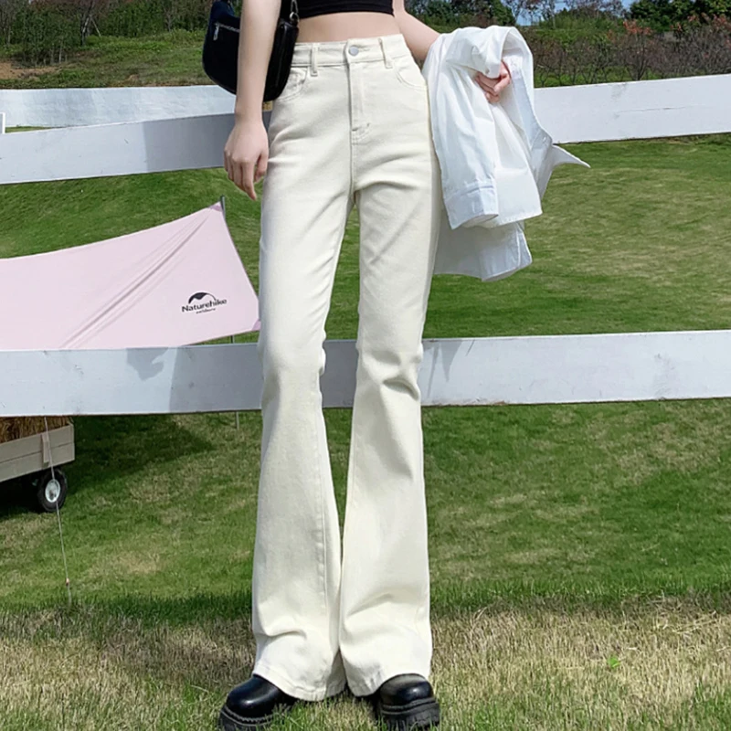 

Korean High Waist Flare Jeans Women 2022 Spring Fashion Skinny Boot-cut Denim Office Pants Women Casual Cotton Bell Bottom Jeans
