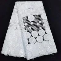 pure white nigerian african cord lace fabric high quality cotton cloth sequins for party sewing