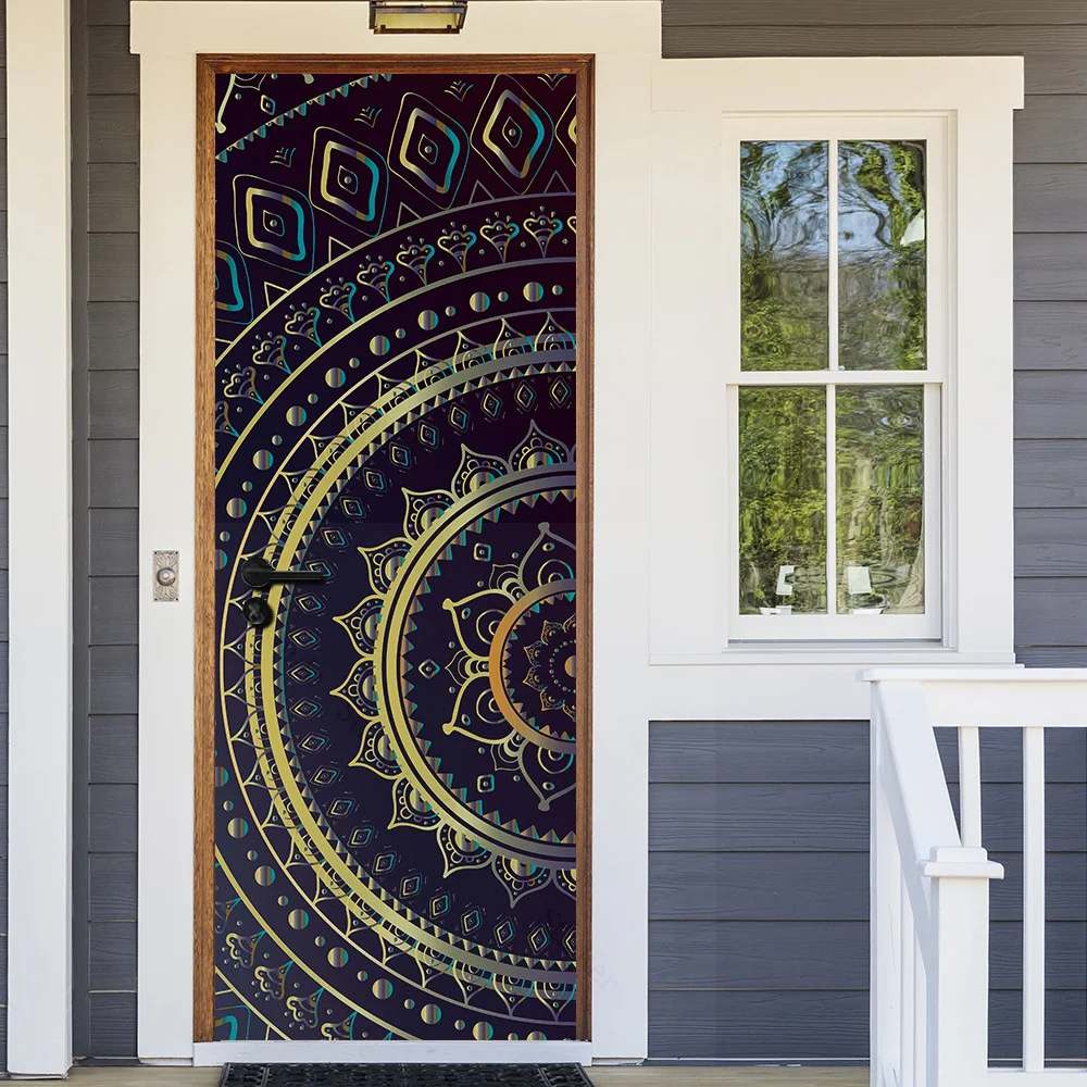 

PVC Wall Decal 3D Poster Vintage Black Mandala Door Sticker Self Adhesive Wallpaper Door Vinyl Mural Removable Home Decor Art