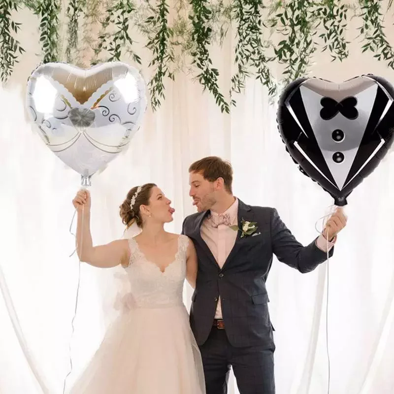 

2pcs/Set Bride and Groom Romantic Wedding Dress Foil Heart Balloons Wedding Party Decoration Engagement Valentine's Day Ballons