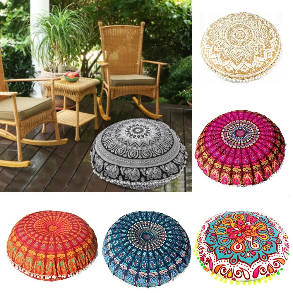 

Pillowcase Cover Decorative Cushion For Sofa Home Hotel Round Side Closure Pattern Case Polyester Fiber Bohemian Floor 43CM Hot