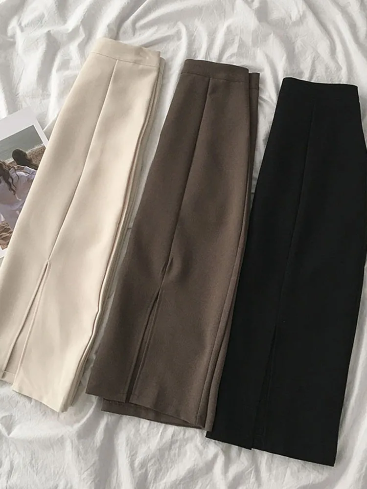 

EBAIHUI Elegant High Waist Chiffon Skirts Womens Vintage Package Hip Straight Faldas Mujer Slit Bandage Party Club Long Skirt