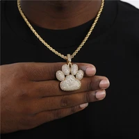 gold dog paw pendant necklace for men jewelry accessories iced out animal paw pet choker necklace hiphop 2022