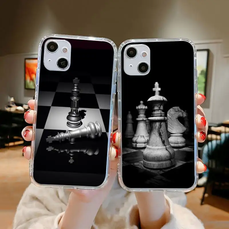 

Chess Board Pieces game pattern Phone Case Transparent soft For iphone 12 11 13 7 8 6 s plus x xs xr pro max mini