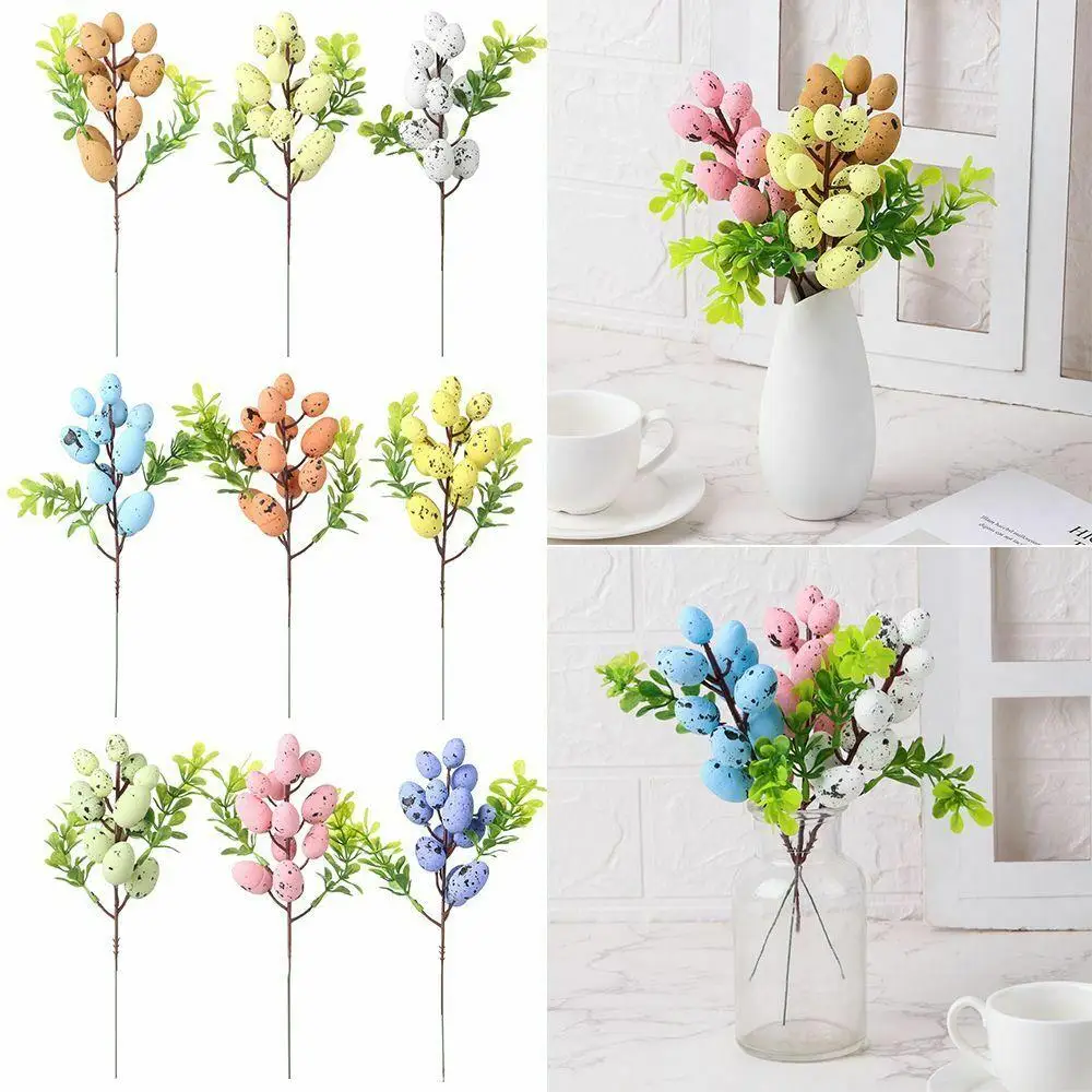 

Easter Egg Cuttings Artificial Flowers Branch Colorful Painting Foam Bird Eggs Flower Branch Home Decoration Party Supplies