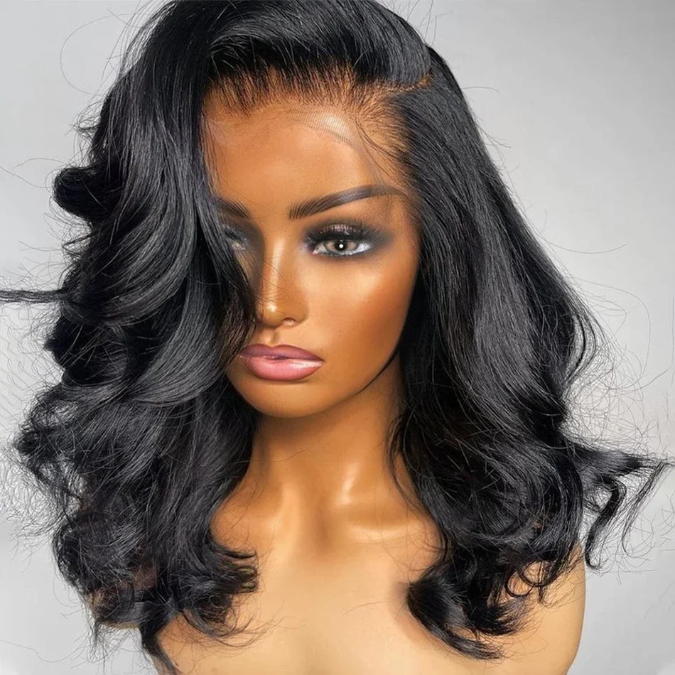 

18Inch Natural Color Body Wavy Wigs For Black Women Pre-Stretched Baby Hair Brazilian Hair Wig 13x4HD Transparent Front Lace Wig
