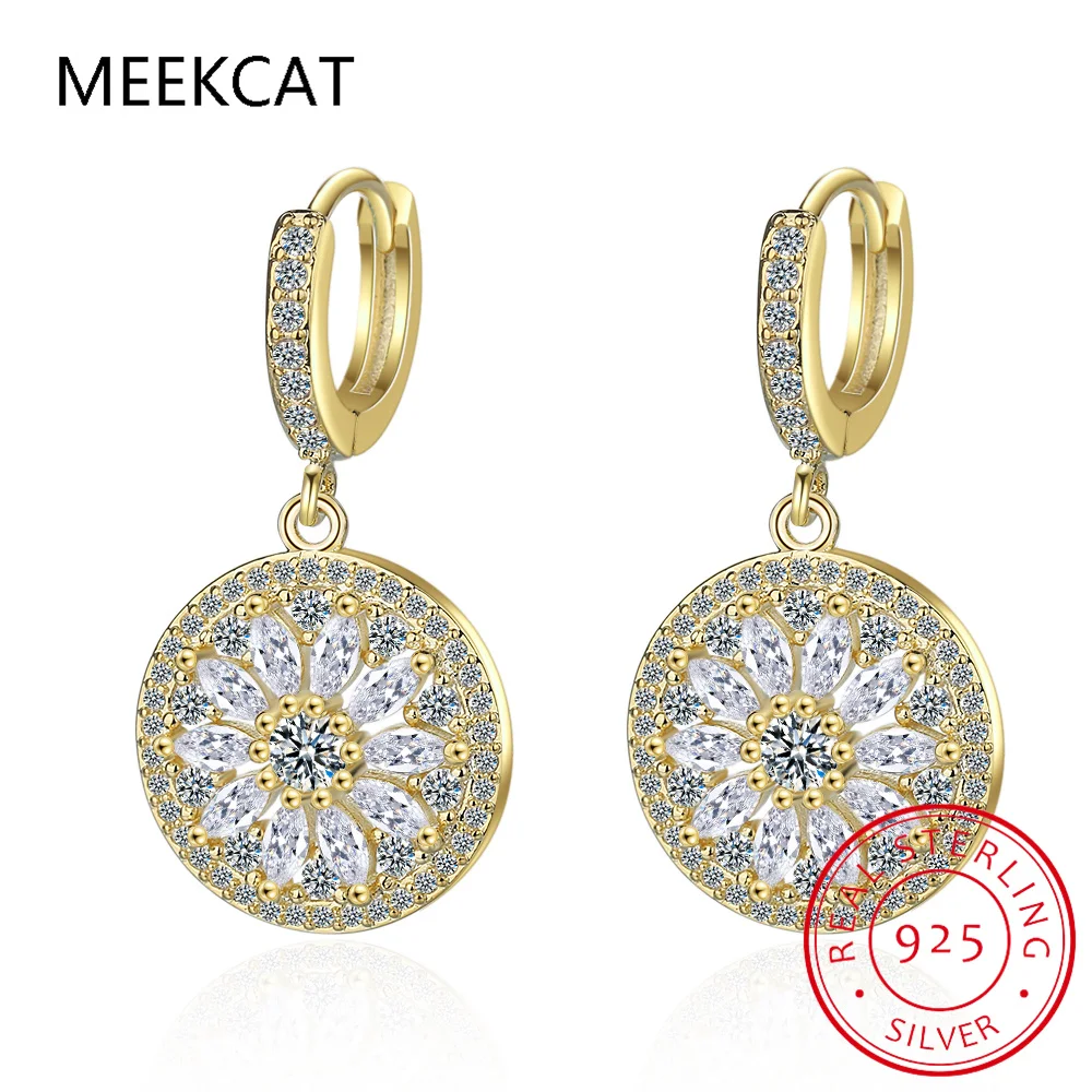 Серьги-кольца из стерлингового серебра 925 пробы с огранкой маркизы муассанит