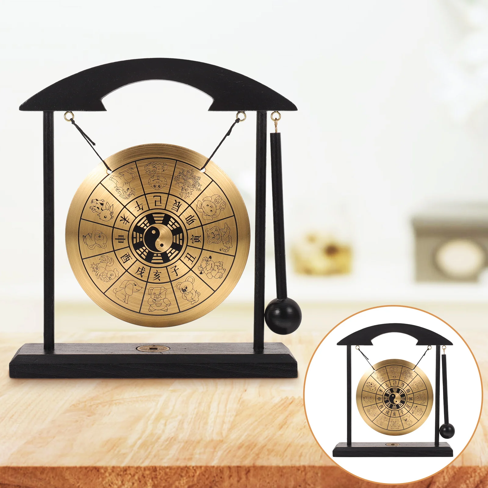 

Gong Chinese Desktop Vintage Decor Ornament Table Copper Bell Traditional Zodiac Dragon Deskinstrument Meditation Home Hand