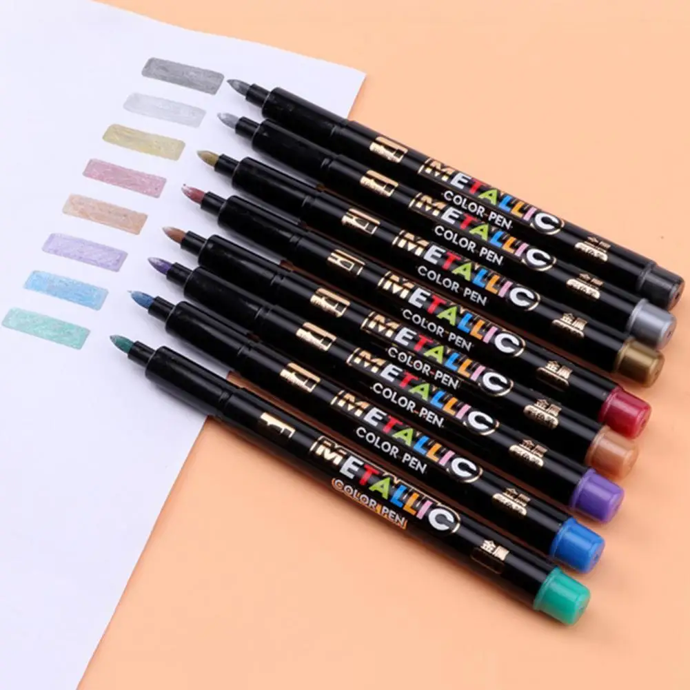 

Plastic 8Pcs/Box Useful Leak-proof Metallic Marker Pen Chemically Stable Metallic Marker Smooth for Studyroom