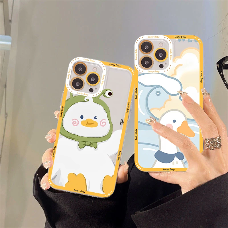 

Cute Duck Cartoon Phone Case For IPhone 11 12 13 Mini Pro XS MAX 8 7 6 6S Plus X 5S SE 2020 XR Clear Case