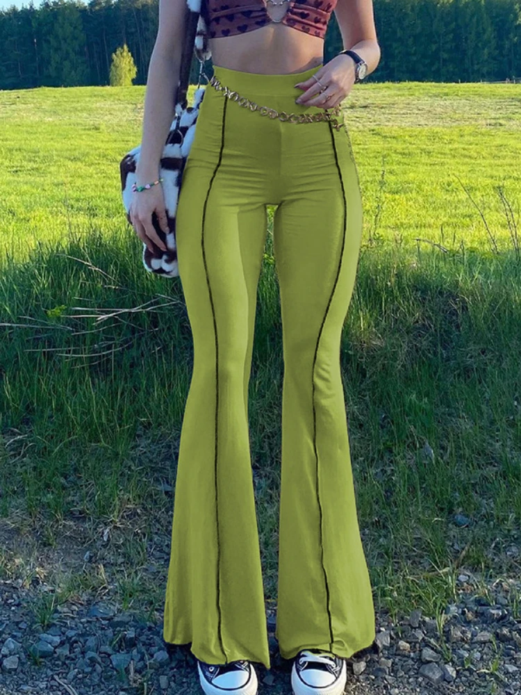 

Женские брюки, однотонные повседневные спортивные брюки, женские пикантные облегающие брюки-клеш с высокой талией, модная популярная одежда для девочек Y2k на все сезоны