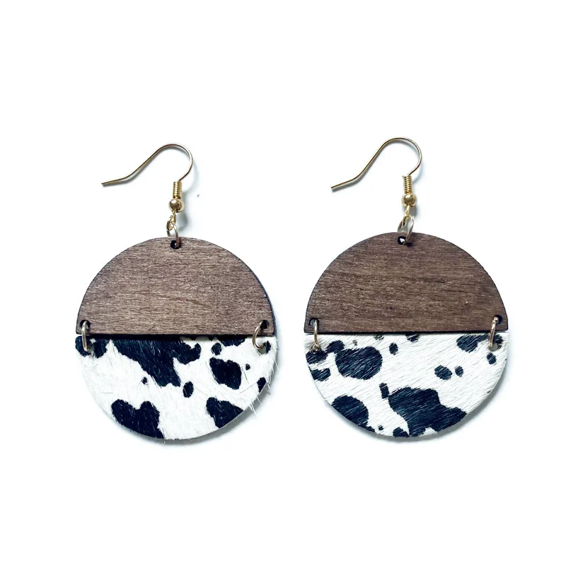 Женские полукруглые серьги-подвески из натуральной кожи с леопардовым принтом