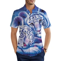fashion men shirts forest wildlife white tiger cub 3d graphic casual shirts summer short sleeve tops camisas dropshipping