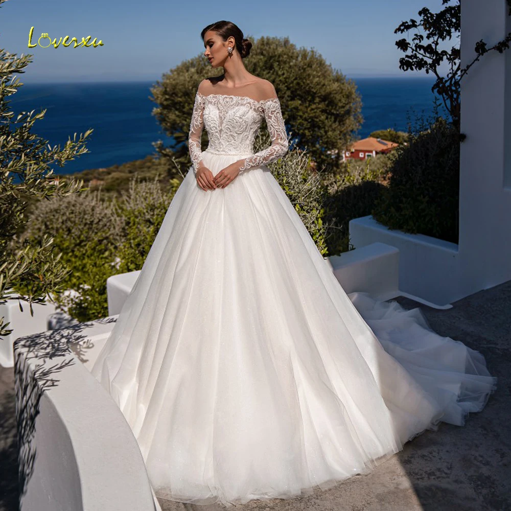 Женское свадебное платье Loverxu романтичное с круглым вырезом и длинным рукавом