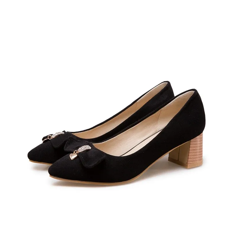 

Big Size 11 12 13 14 15 16 17 ladies high heels women shoes woman pumps Butterfly-knotted suede square-heeled single shoes