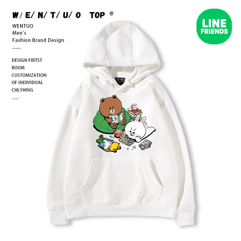 

Линейная коричневая мультяшная толстовка с коротким рукавом Kawaii Cony Аниме периферийные худи Повседневная Свободная Удобная плюс пушистая трендовая одежда для любимых