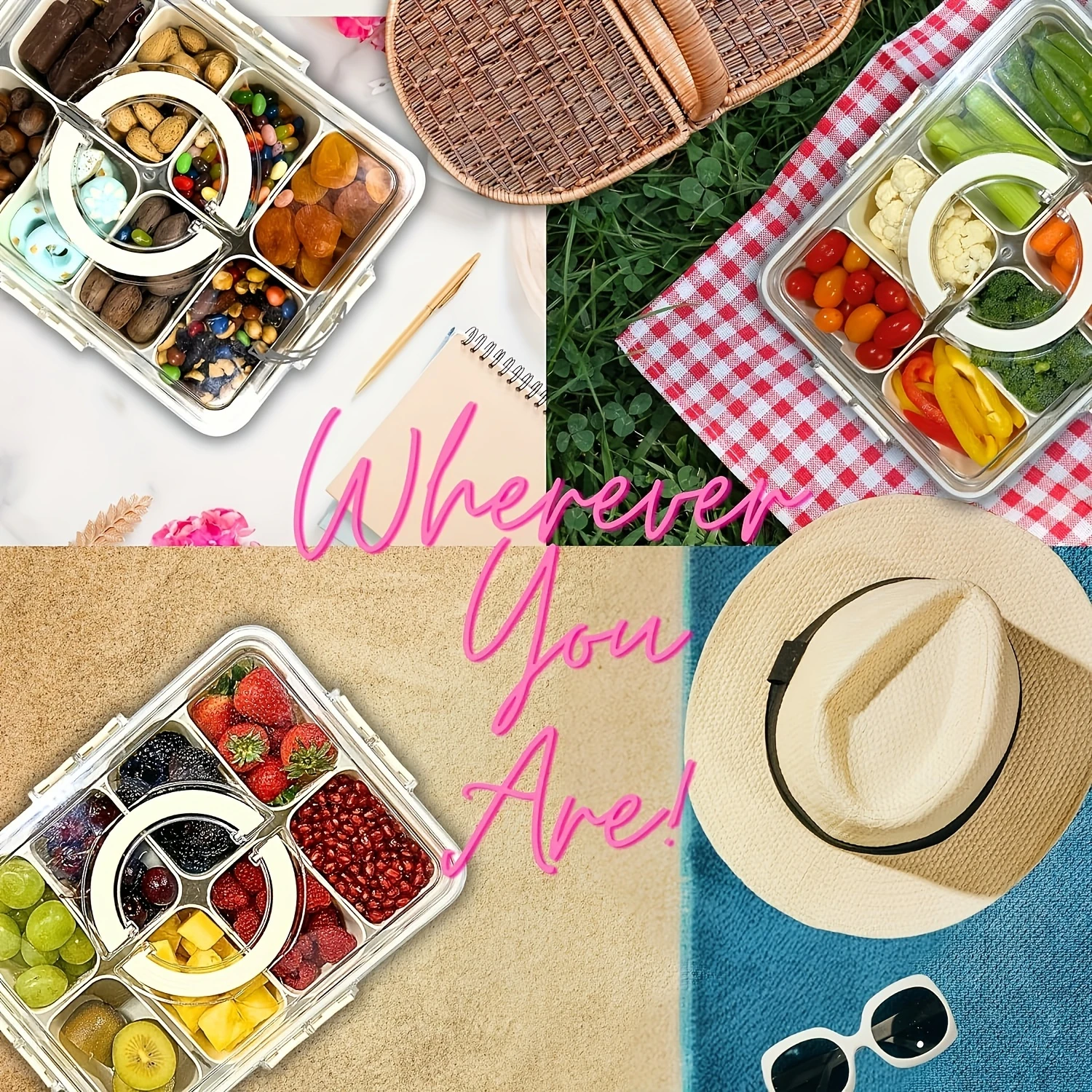 Портативная коробка для закусок с 8 прозрачными отделениями идеально подходящая