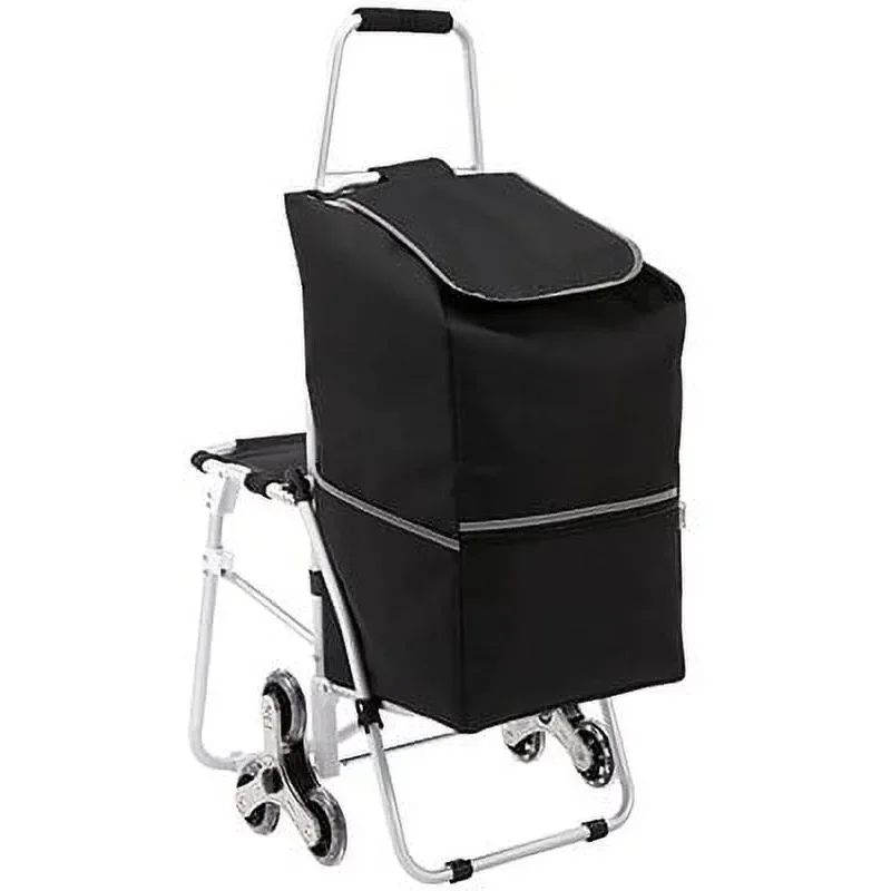 

Stair Climbing Cart 50L Foldable Shopping Cart w/ Waterproof Bag & Seat
