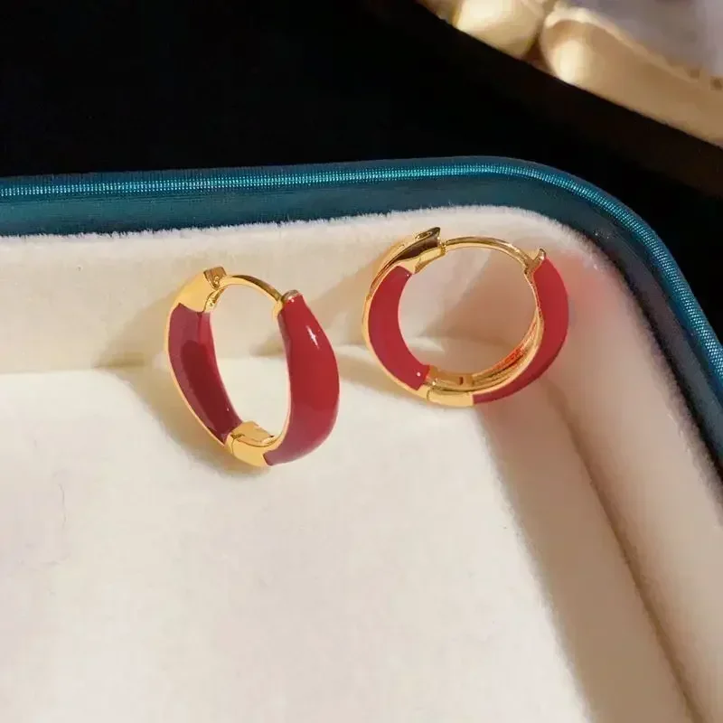 Новинка 2024 серьги для женщин круглые красные с пряжкой ушей женские ювелирные