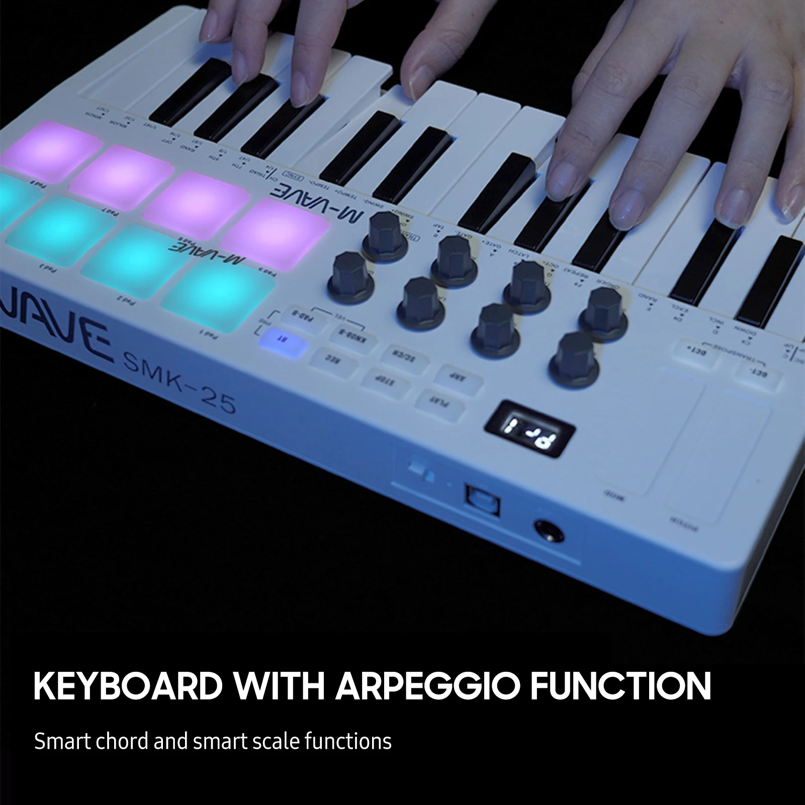 Контроллер M-VAVE II Mini MIDI Pad с 25 клавишами 16 барабанных колодок RGB 8 ручек