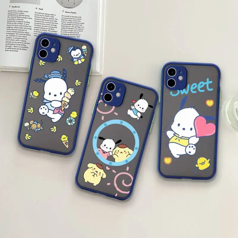 

Cute Cartoon Sanrio Pochacco Phone Case For iphone 14 Plus 13 12 11 Pro Mini Max X XS XR Transparent Matte Royal Blue Fuda