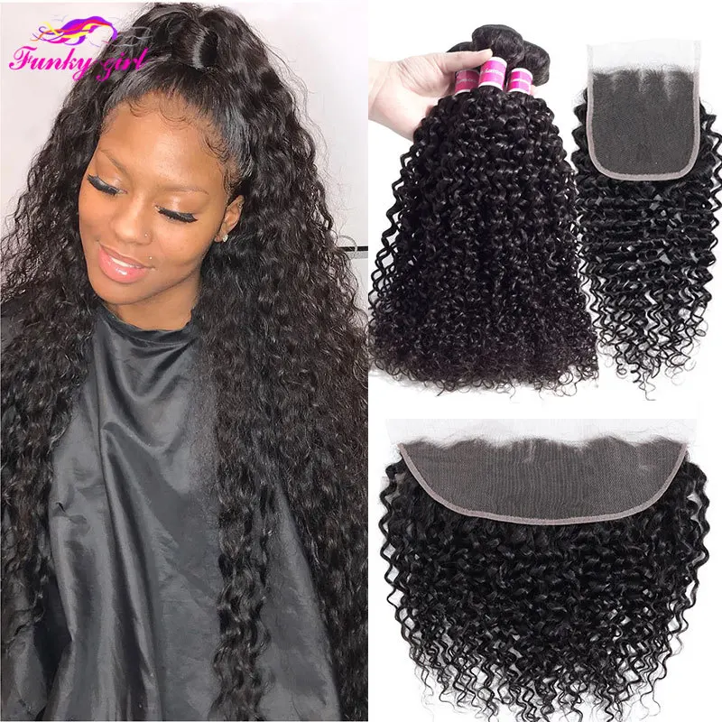 30 32 Inch Brazilian Curly Hair Bundles 100% Human Hair Bundles With Frontal No Shedding Human Hair Extensions With Closure