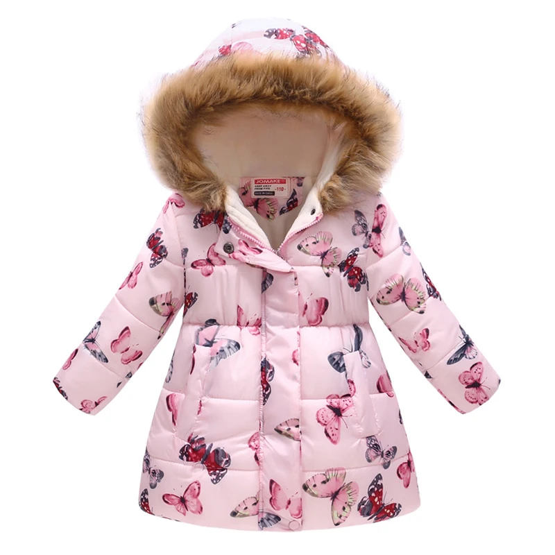 Winter Children Clothing Fashion Fur Jacket Floral Print Girls Warm Hooded Thick Cotton-Padded Long Coats Fur Toddler Clothes images - 6