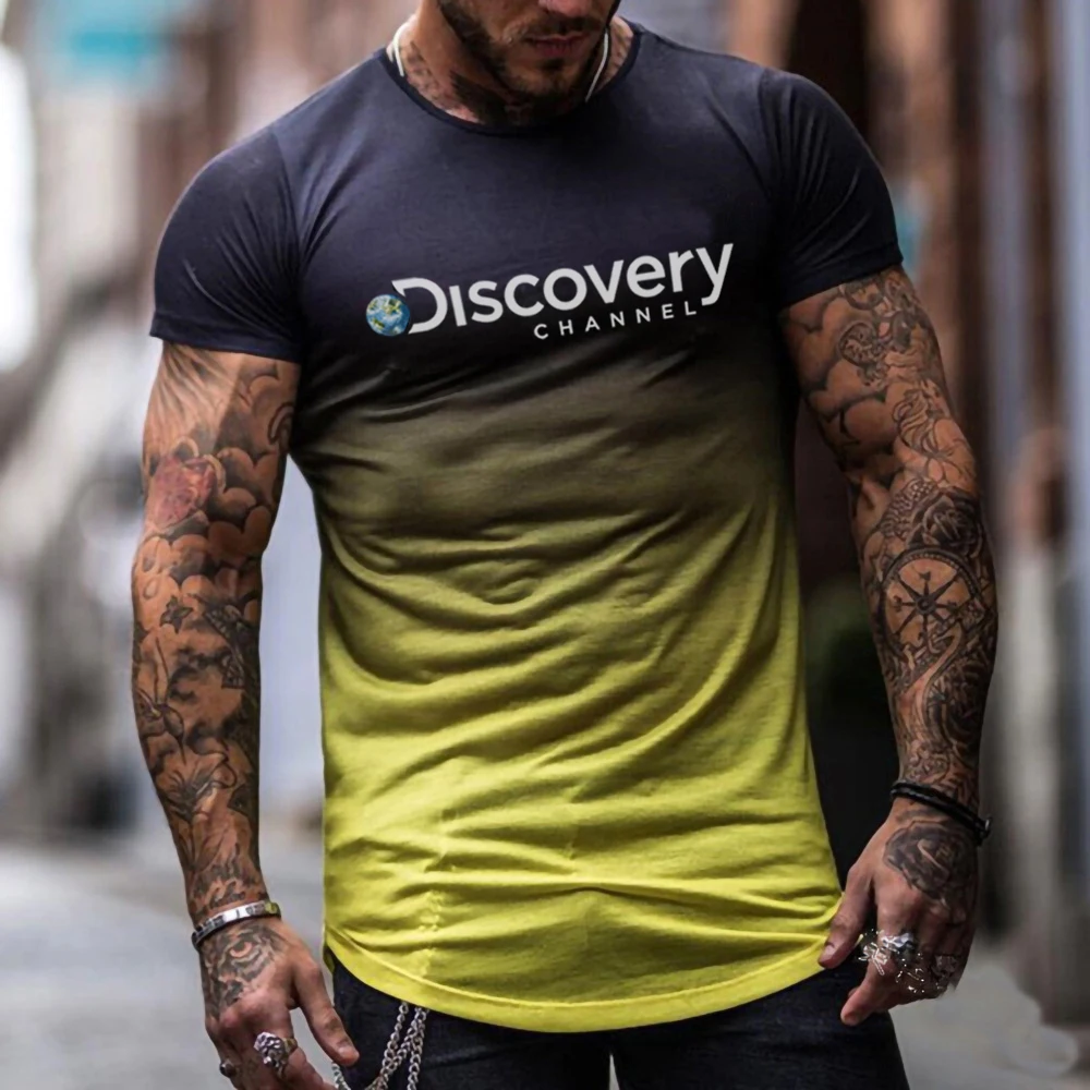 

2023New Summer casual men's ink T-shirt Discovery Channel Sitcoms Male Man Short Sleeve Quick Dry T-shirt Sports running T-shirt