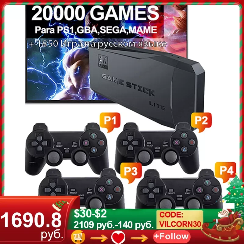 

Video Game Console Game Stick 4K 128 GB 20000 Retro Games For PS1/GBA/Dendy/MAME/ Support 4 Players Save/Search/Adding