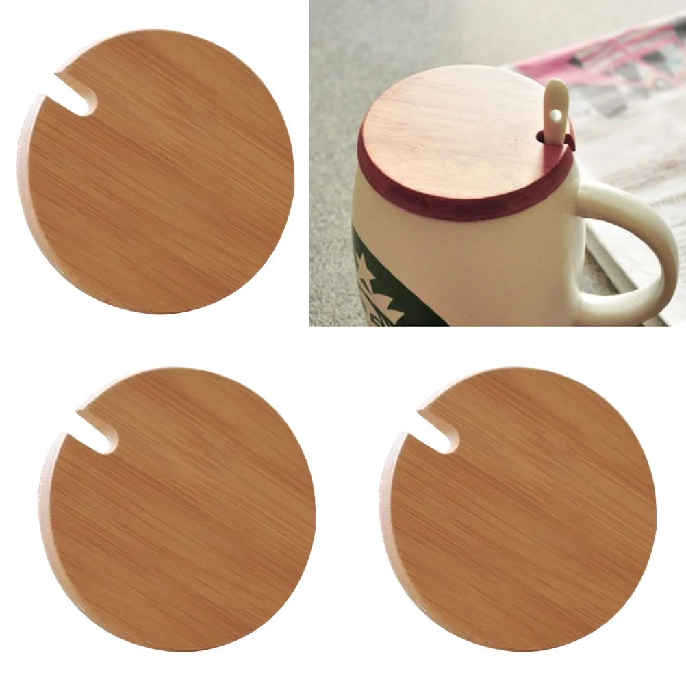 

3pcs Wood Lids Wooden Mug Cover Glass Jar Wood Drink Cup Lid with Spoon Hole