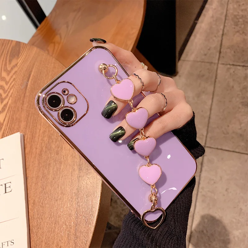 

For Iphone 14 Case Love Heart Bracelet Plating Case For iPhone 14 13 12 11 Pro Max 11 12 13 14 Luxury Chain Silicone Soft Cover