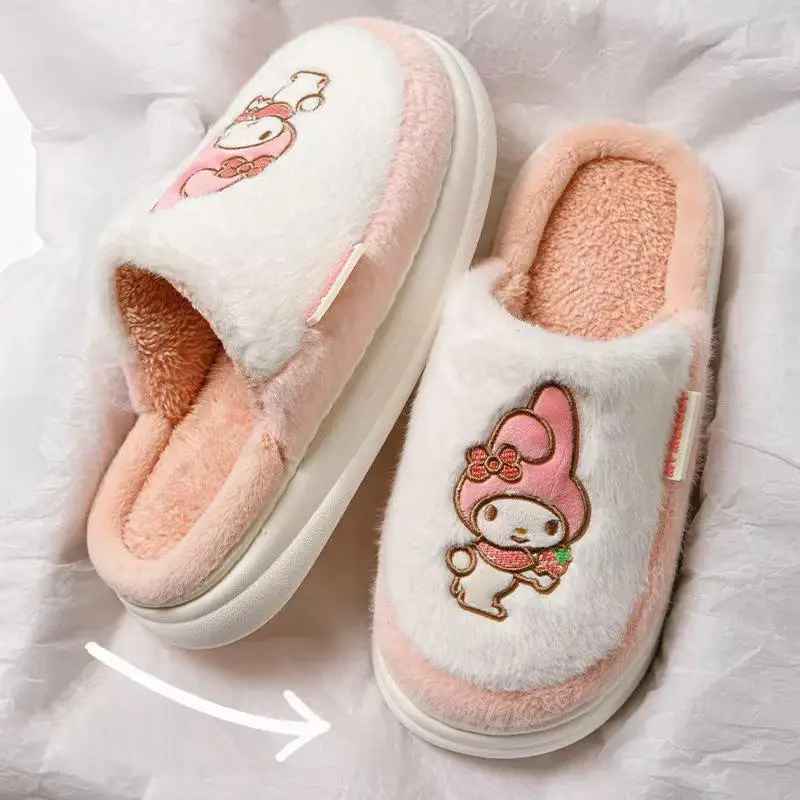 

Kawaii Sanrio Cotton Slippers Melody Kuromi Cinnamoroll Cartoon Cute Keep Warm Comfortable Plush Dormitory Home Girl Christmas