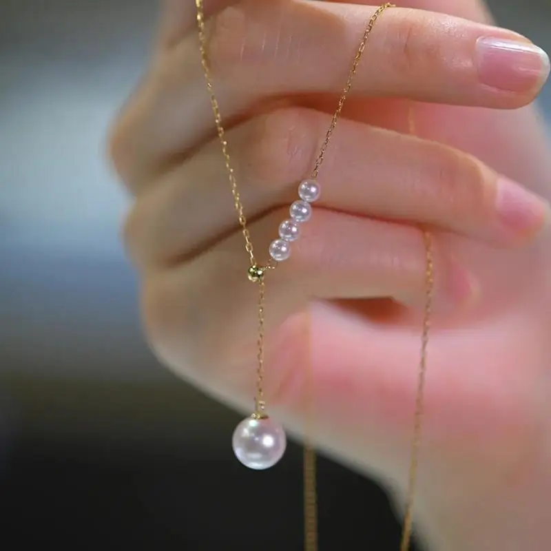 

Small pearl necklace yellow round sea water y-word clavicle chain light luxury niche ins necklace adjustable